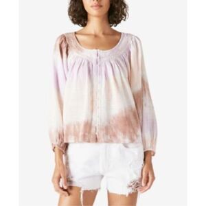 Lucky Brand purple tie dye peasant top shirt babydoll boho Sz S